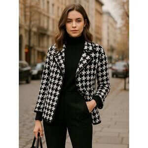 Josephine Chaus Button Houndstooth Knit Cardigan Blazer Sweater XL Heritage